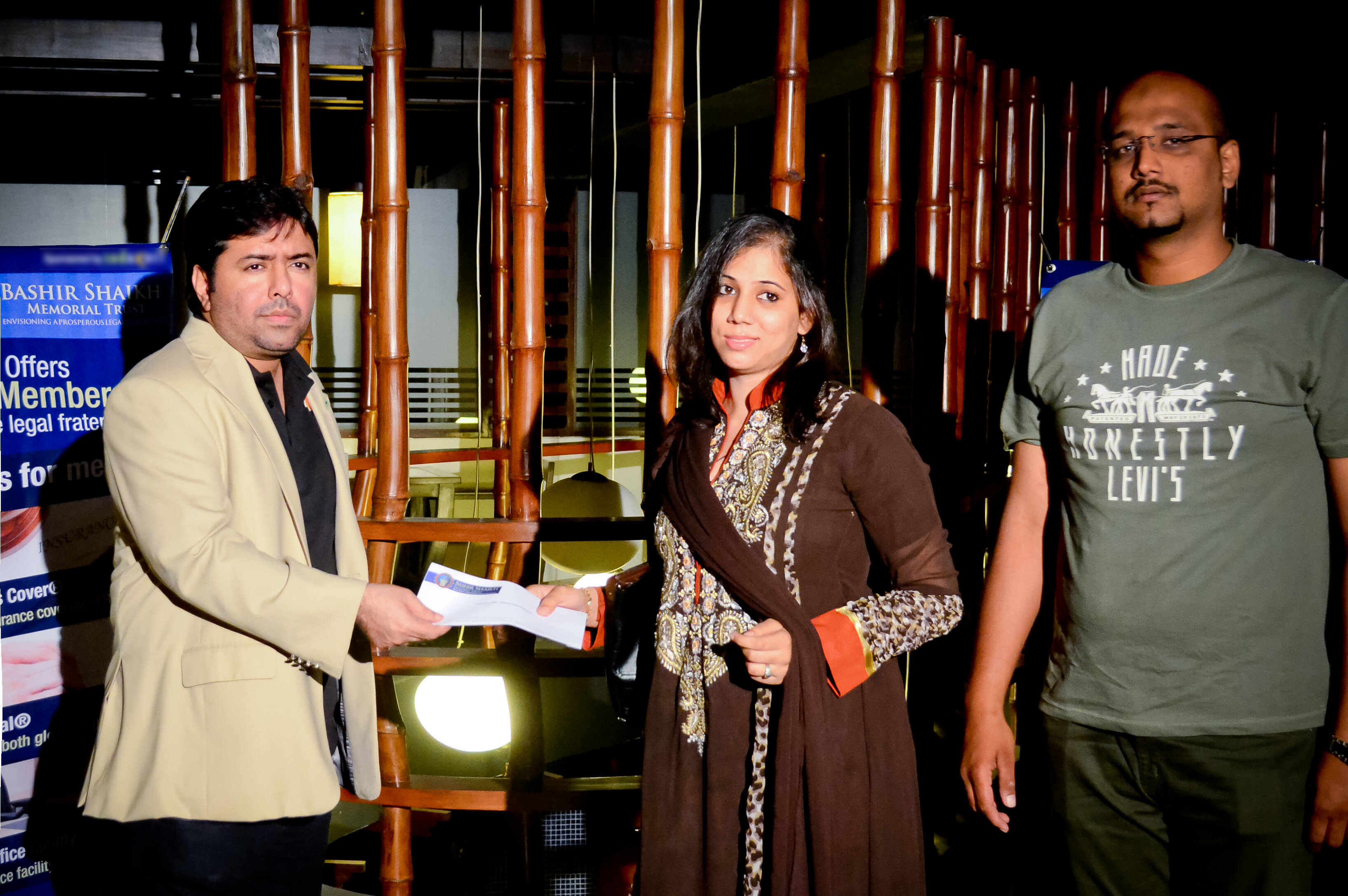 Mr.Shoaib Ahmed Shaikh, Chairman, BSMT, presenting a cheque to the family member of the deceased member.